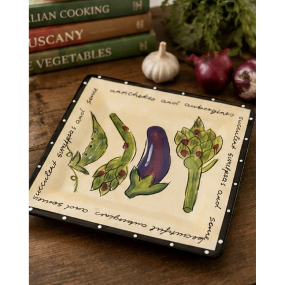 Living Art Al Dente Hand Painted Vegetable Salad Plate 8.5